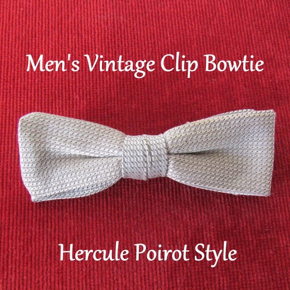 BOW TIE, GRAY TEXTURED MEN'S "HERCULE POIROT" STYLE CLIP-ON VINTAGE ORMO, EUC - Picture 1 of 4